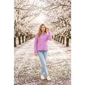 Somarg By Soon pink quilted jacket With Snap Front And Floral Silk Lining Size L